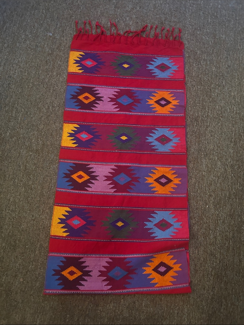 Vibrant Red/Multi Color Handmade Guatamalan Table Runner Artisan Home Accents